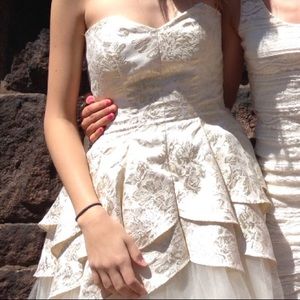 White ivory and gold fit and flare Windsor dress